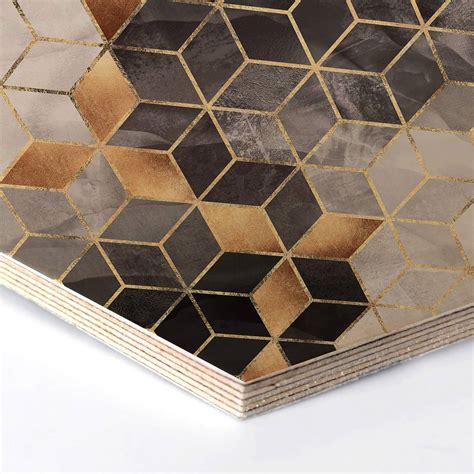 Hexagon Holz Birke Furnier Fredriksson Smoky Cubes Wall Art De