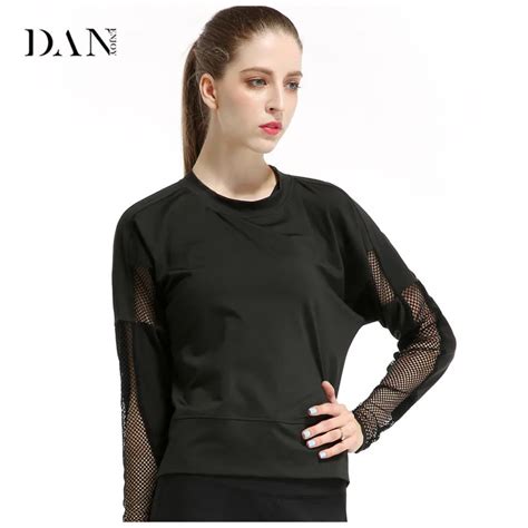 Danenjoy Womens Long Sleeve Mesh T Shirts Open Back Hollow Out