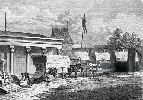 Pameran Dunia Paris 1867 Membangun Terusan Suez Ilustrasi Stok Unduh