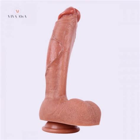 Large Ultra Realistic With Raised Veins Inch Curved Dual Density Silicone Suction Cup Dildo