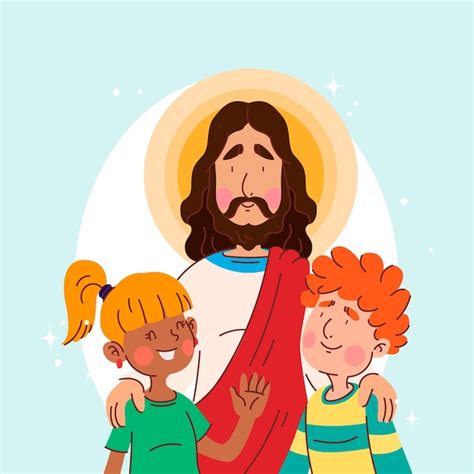 Premium Vector Hand Drawn Jesus With Children Illustration