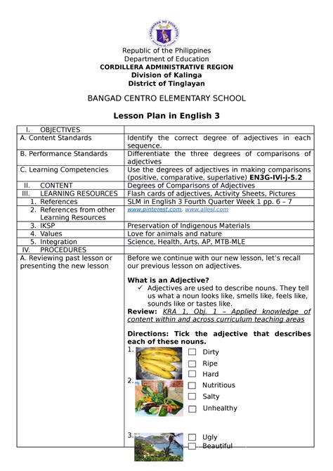 Cot English 3 Republic Of The Philippines Department Of Education Cordillera Administrative