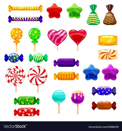 Set Single Cartoon Candies Lollipop Candy Vector Image