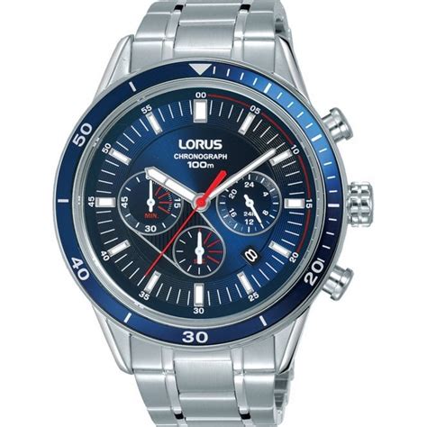 Lorus Stainless Steel Sports Chronograph Watch With Blue Dial