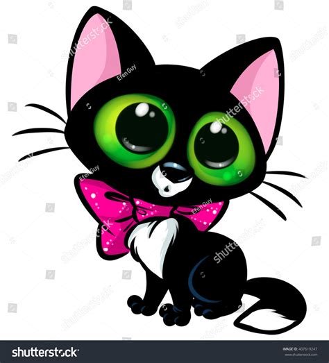 Black Cat Big Eyes Cartoon Illustration Stock Illustration 407619247