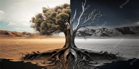 Árbol Mitad Vivo Y Mitad Muerto En Pie En Las áreas De Paisaje Foto