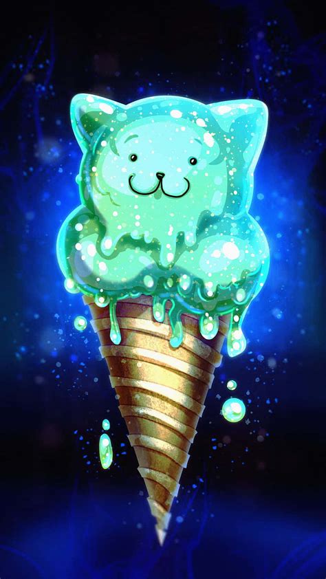 Download Cute Ice Cream With Cat Face Wallpaper