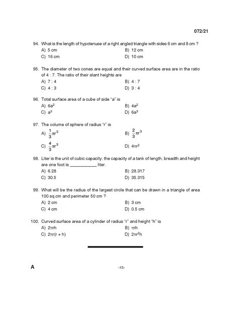 Kerala Psc Overseer Draftsman Mechanical Examination Question Paper Of