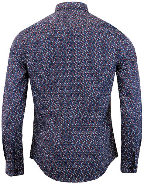 Ben Sherman Retro 1960s Micro Mod Floral Print Shirt In Blue