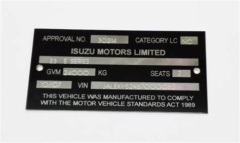 Vehicle Compliance Plates Vin Plate Manufacturer Id Plates