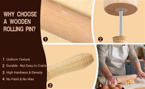 Parmedu Classic Wooden Rolling Pin 175 Inch Rotating Centre Dough