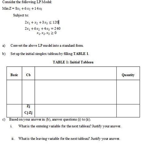 Solved Consider The Following Lp Model Min Z 8x1 6x2