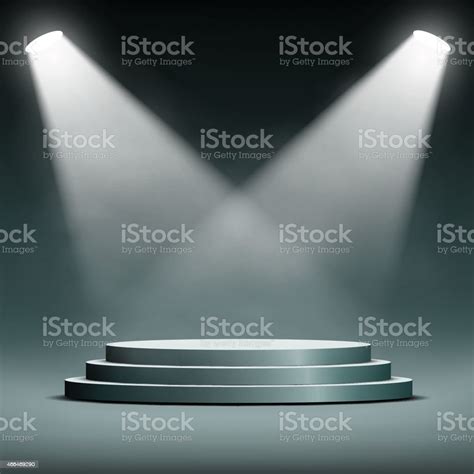 Two Spotlights Illuminate The Podium With Steps Stock Illustration