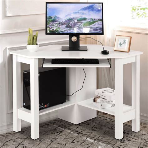 Wooden Study Computer Corner Desk With Drawer Color Coffeeblackwhite