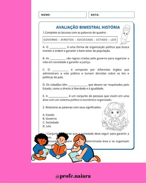 Avaliações Bimestrais - Avaliações bimestrais para 5° ano – Naiara Materiais Pedagógicos