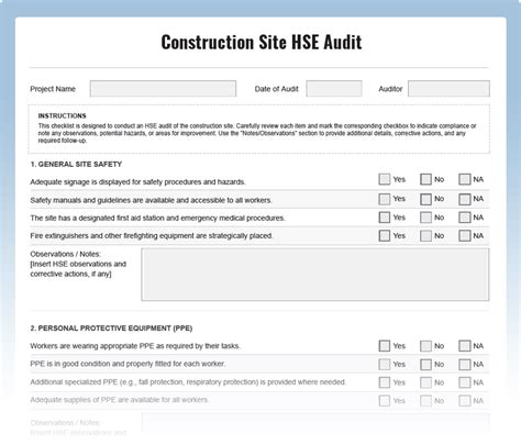 Construction Hse Inspection Checklist Download Free Pdf