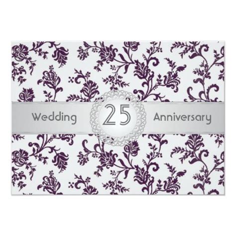 Purple Damask Flowers 25th Wedding Anniversary Card Zazzle