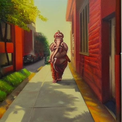 Ganesha Street Walking Oil Painting Arthub Ai