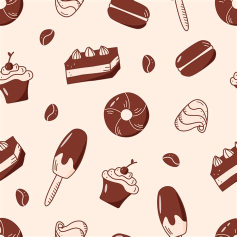 Seamless Pattern Of Sweets And Desserts Vector Background With