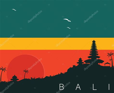 Hermoso Paisaje De Bali Island Vector Illustration Design Silueta Del