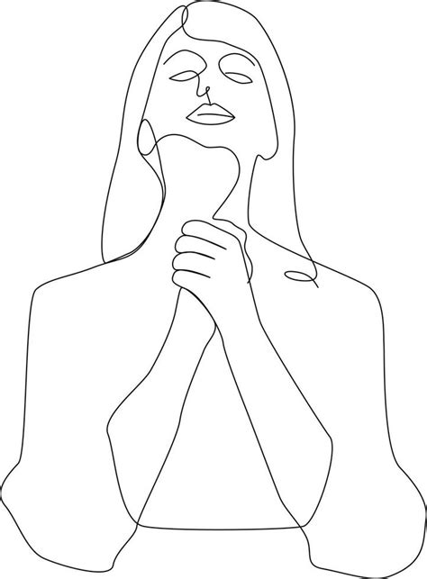 Line Art Girl praying, woman folded her hands in prayer silhouette one line drawing 13797862 ...