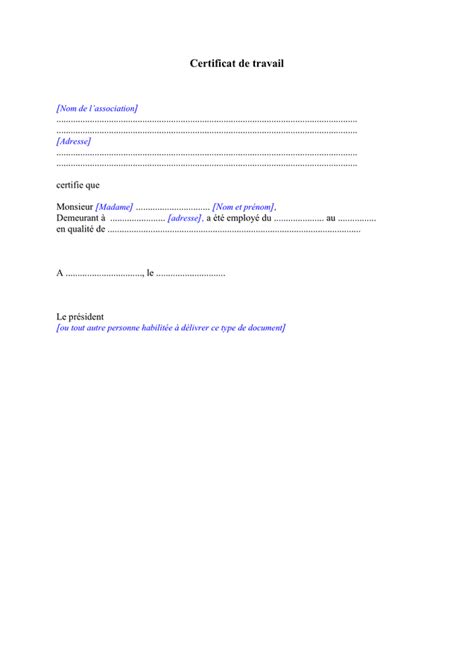 Modèle de certificat de travail téléchargement gratuit documents PDF