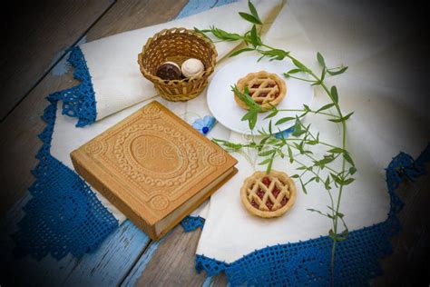 Cup Of Tea Cake And Book Stock Image Image Of Cake 94530255