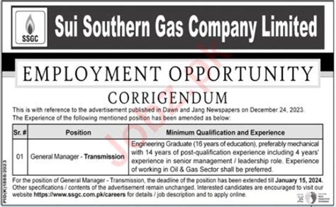 Vacant Position At Sui Southern Gas Company Limited SSGC 2024 Job