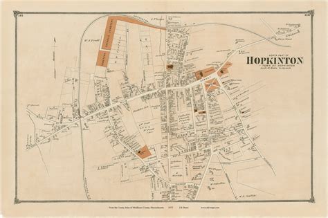 Hopkinton Village North Massachusetts 1875 Old Town Map Reprint Middlesex Co Old Maps