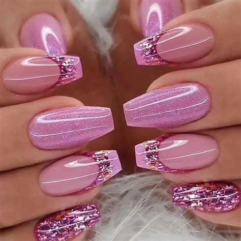 Afneembare Manicure Draagbare Nail Art Pers Op Nagels Paarse Glitter