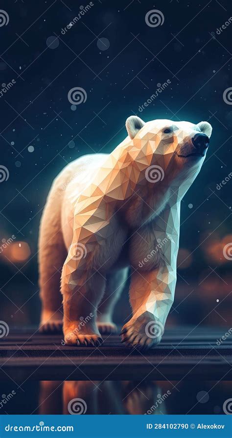 Low Poly Polar Bear On Dark Background Generative Ai Stock