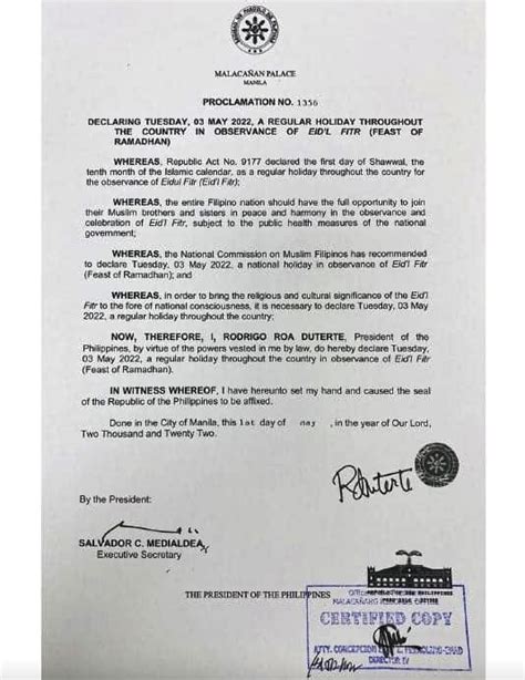 Malacañang announces that Tuesday May 3 will be a holiday in