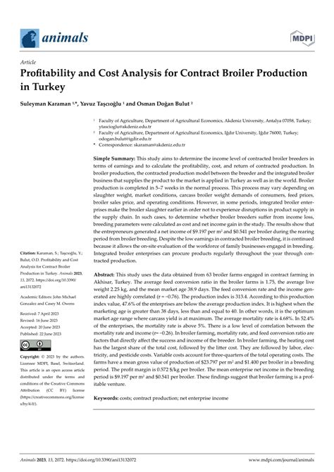 Pdf Profitability And Cost Analysis For Contract Broiler Production