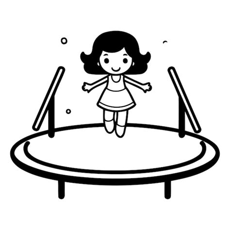 Une Jolie Petite Fille Sautant Sur Un Trampoline Illustration