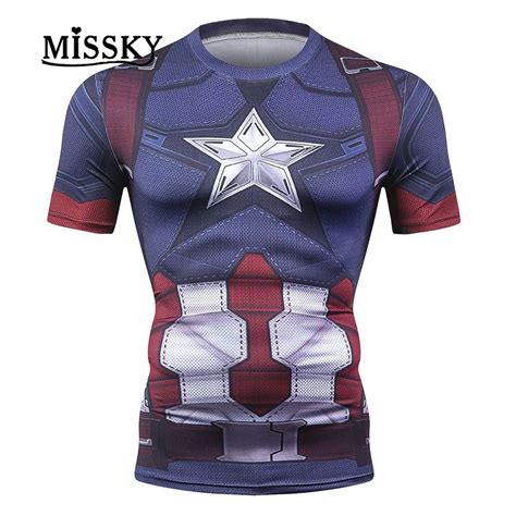 Missky Comic Superhero Compression Shirt Avangers Captain America Tight