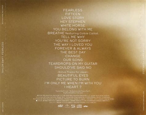 Car Tula Trasera De Taylor Swift Fearless Japanese Edition Portada