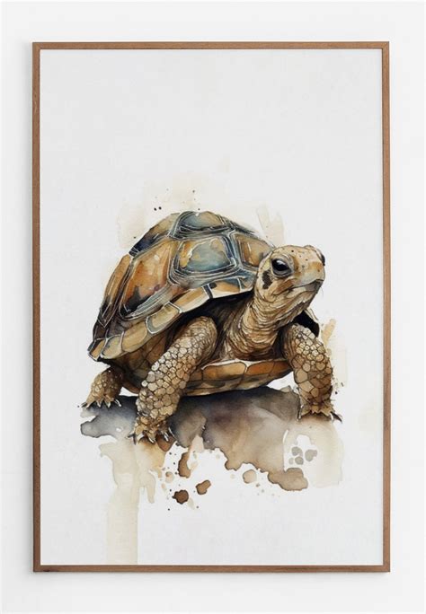 Printable Painting Cute Tortoise Watercolour Neutral Colour Palette