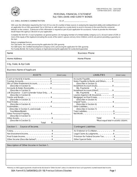 SBA Form 413 - Fill Out, Sign Online and Download Fillable PDF ...