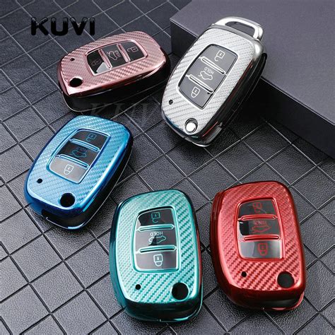 Carbon Fiber TPU Car Key Cover Case Shell For Hyun Grandado