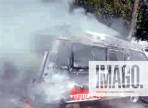 KARACHI PAKISTAN DEC 06 View Of Burning Ambulance After Fire Broken