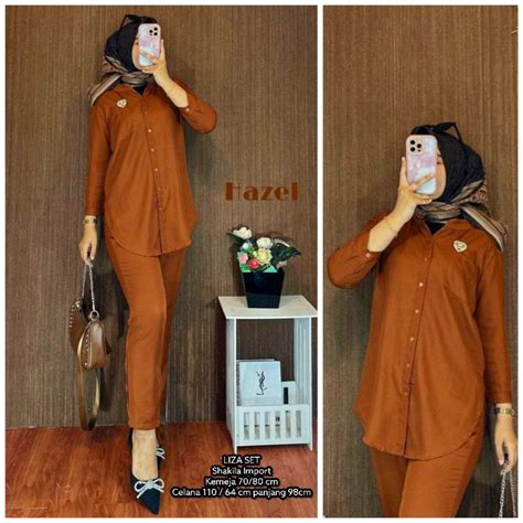 Jual Liza Set One Set Wanita Kemeja Shakila Import Twill Premium