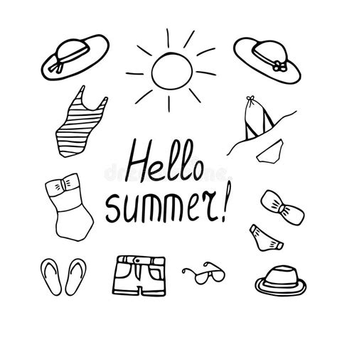 Bikini Swimsuit Hand Drawn Doodle Style Summer Swim Sunbathing Clothes Stock Illustration