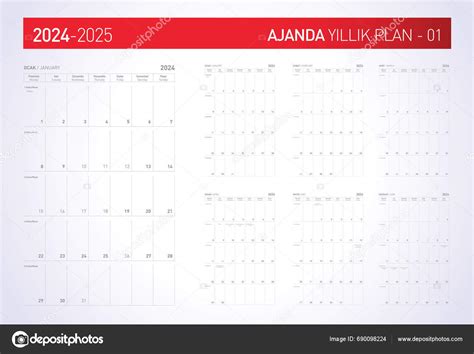 Turkce Takvim Ajanda Yillik Plan 2024 Translation Turkish Calendar 2024 ...
