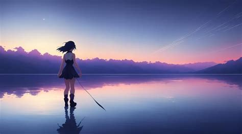 400x200 Resolution Anime Girl in Gradient Evening Ocean 400x200 ...