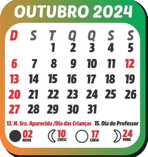 Outubro 2024 Calendário Imagem Legal