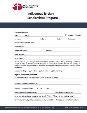 Fillable Online Indigenous Tertiary Scholarships Program Fax Email