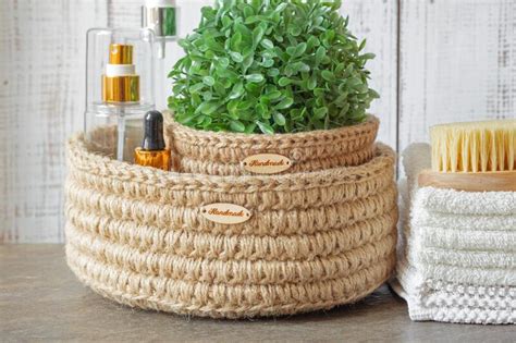 Crochet Jute Baskets Eco Friendly Home Decor Bathroom Storage And