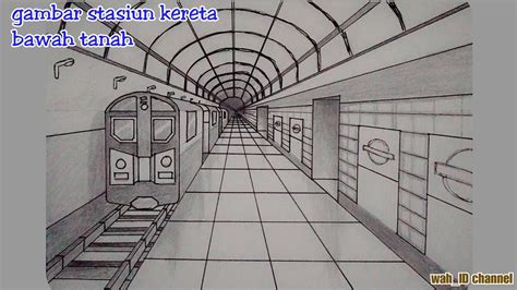 Menggambar Stasiun Kereta Api Bawah Tanah Perspektif 1 Titik Hilang