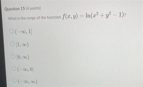 Solved What Is The Range Of The Function F X Y Ln X2 Y2−1