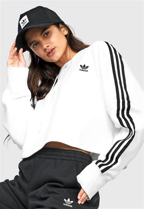 Moletom Fechado Cropped Adidas Originals Logo Branco Compre Agora